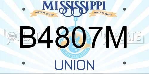 B4807M Mississippi License Plate