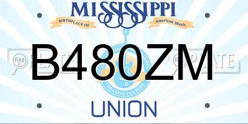 B480ZM Mississippi License Plate