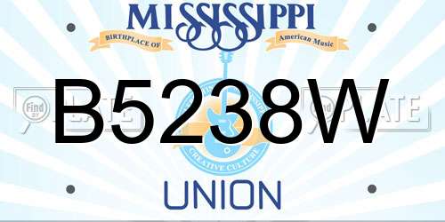 B5238W Mississippi License Plate