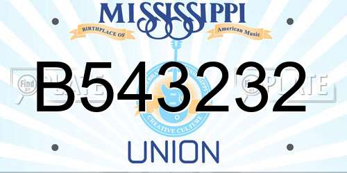 B543232 Mississippi License Plate