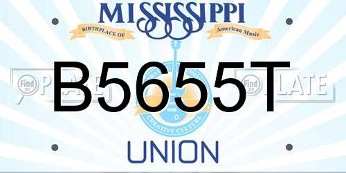 B5655T Mississippi License Plate