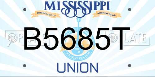 B5685T Mississippi License Plate