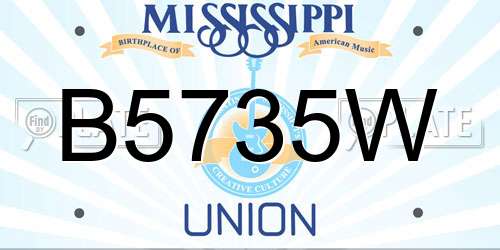 B5735W Mississippi License Plate