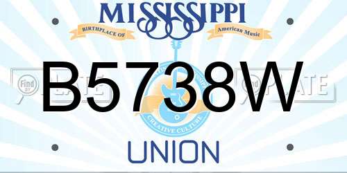 B5738W Mississippi License Plate