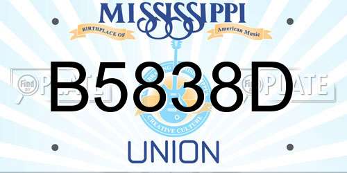 B5838D Mississippi License Plate