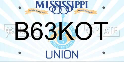 B63KOT Mississippi License Plate