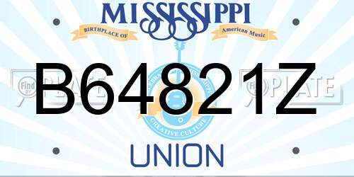 B64821Z Mississippi License Plate