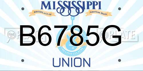 B6785G Mississippi License Plate