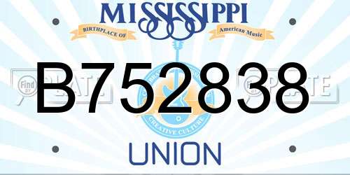 B752838 Mississippi License Plate