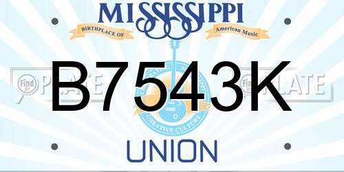 B7543K Mississippi License Plate