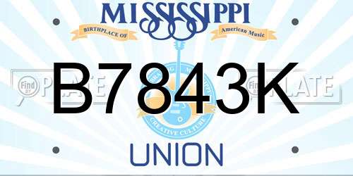 B7843K Mississippi License Plate