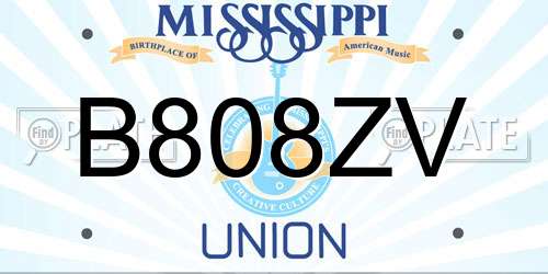 B808ZV Mississippi License Plate