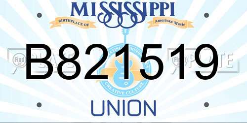 B821519 Mississippi License Plate