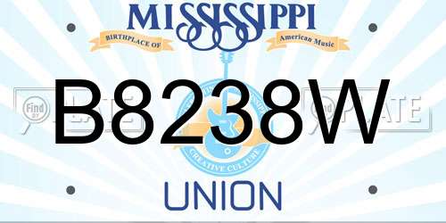 B8238W Mississippi License Plate