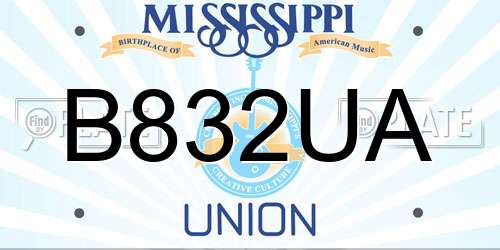B832UA Mississippi License Plate
