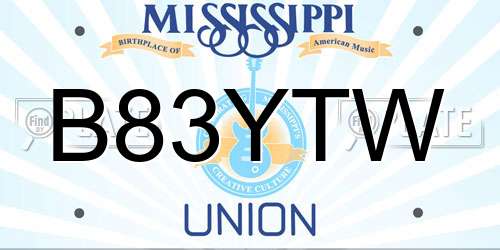 B83YTW Mississippi License Plate