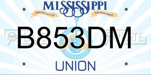 B853DM Mississippi License Plate
