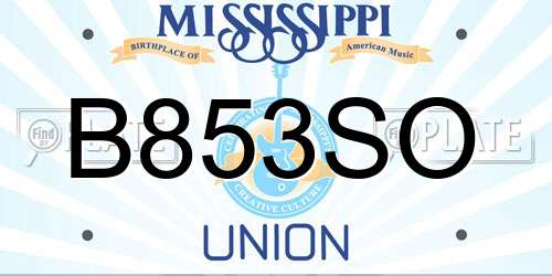 B853SO Mississippi License Plate