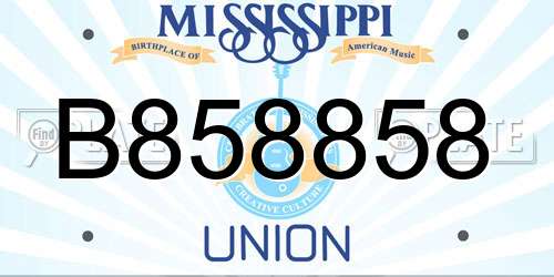 B858858 Mississippi License Plate