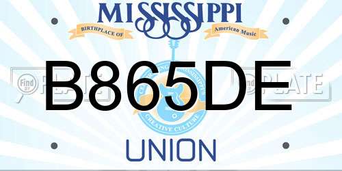 B865DE Mississippi License Plate