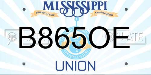 B865OE Mississippi License Plate