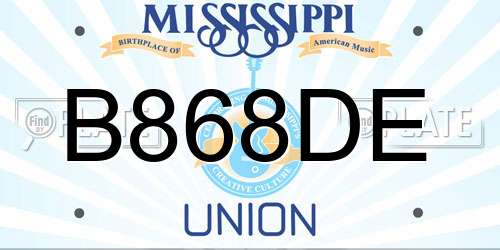 B868DE Mississippi License Plate
