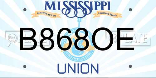 B868OE Mississippi License Plate