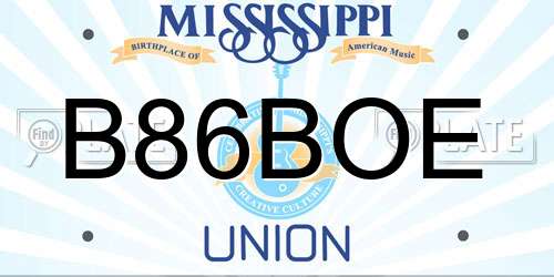 B86BOE Mississippi License Plate