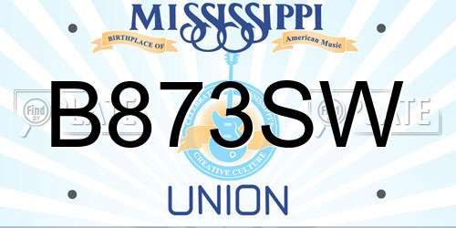 B873SW Mississippi License Plate