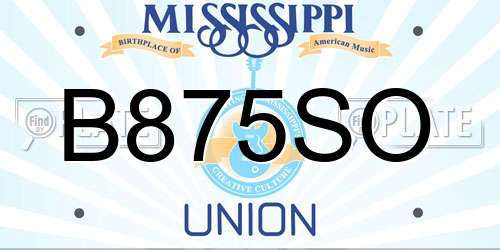 B875SO Mississippi License Plate