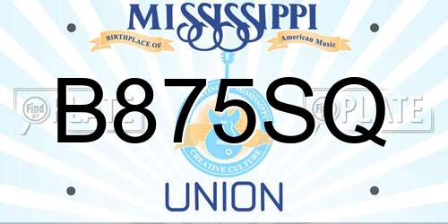 B875SQ Mississippi License Plate