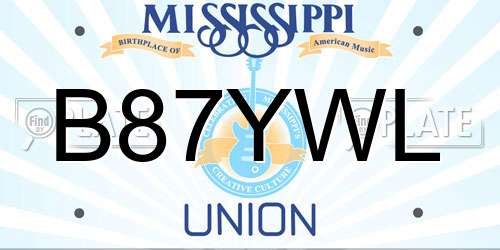 B87YWL Mississippi License Plate