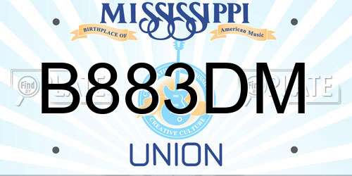 B883DM Mississippi License Plate