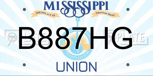 B887HG Mississippi License Plate