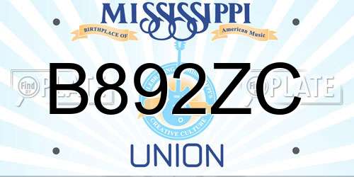 B892ZC Mississippi License Plate