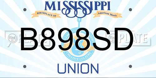 B898SD Mississippi License Plate