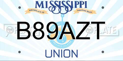 B89AZT Mississippi License Plate