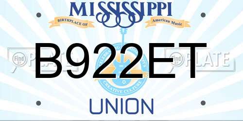 B922ET Mississippi License Plate