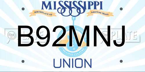 B92MNJ Mississippi License Plate