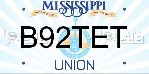 B92TET Mississippi License Plate