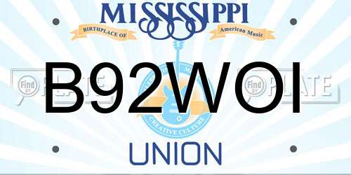 B92WOI Mississippi License Plate