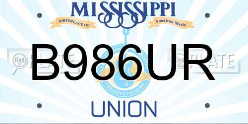 B986UR Mississippi License Plate