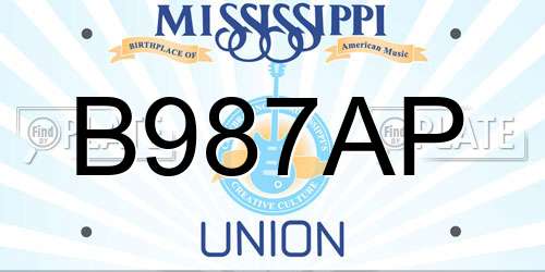 B987AP Mississippi License Plate