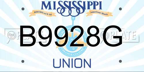 B9928G Mississippi License Plate