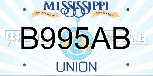 B995AB Mississippi License Plate