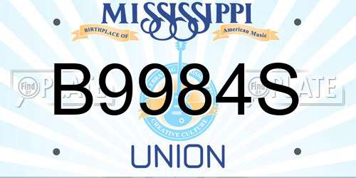 B9984S Mississippi License Plate
