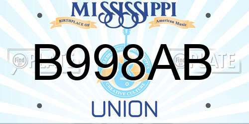 B998AB Mississippi License Plate