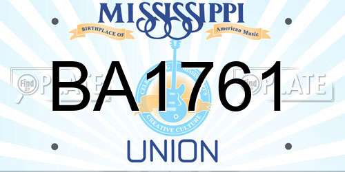 BA1761 Mississippi License Plate