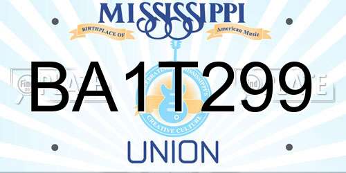 BA1T299 Mississippi License Plate