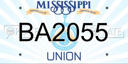 BA2055 Mississippi License Plate